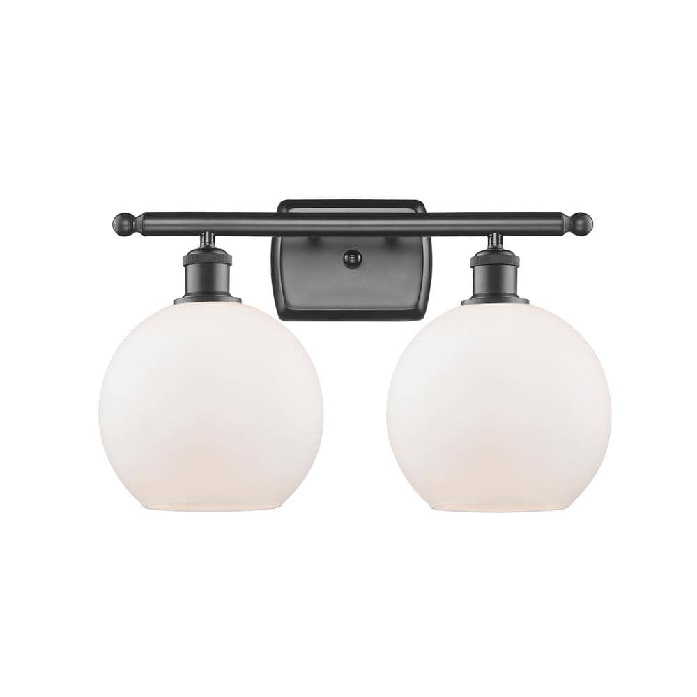 Innovations Athens 18 in. 2-Light Oil Rubbed Bronze Vanity Light with Matte White Glass Shade