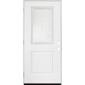 Legacy 36 in. x 80 in. Right-Hand/Outswing Half Lite Clear Glass Mini-Blind White Primed Fiberglass Prehung Front Door