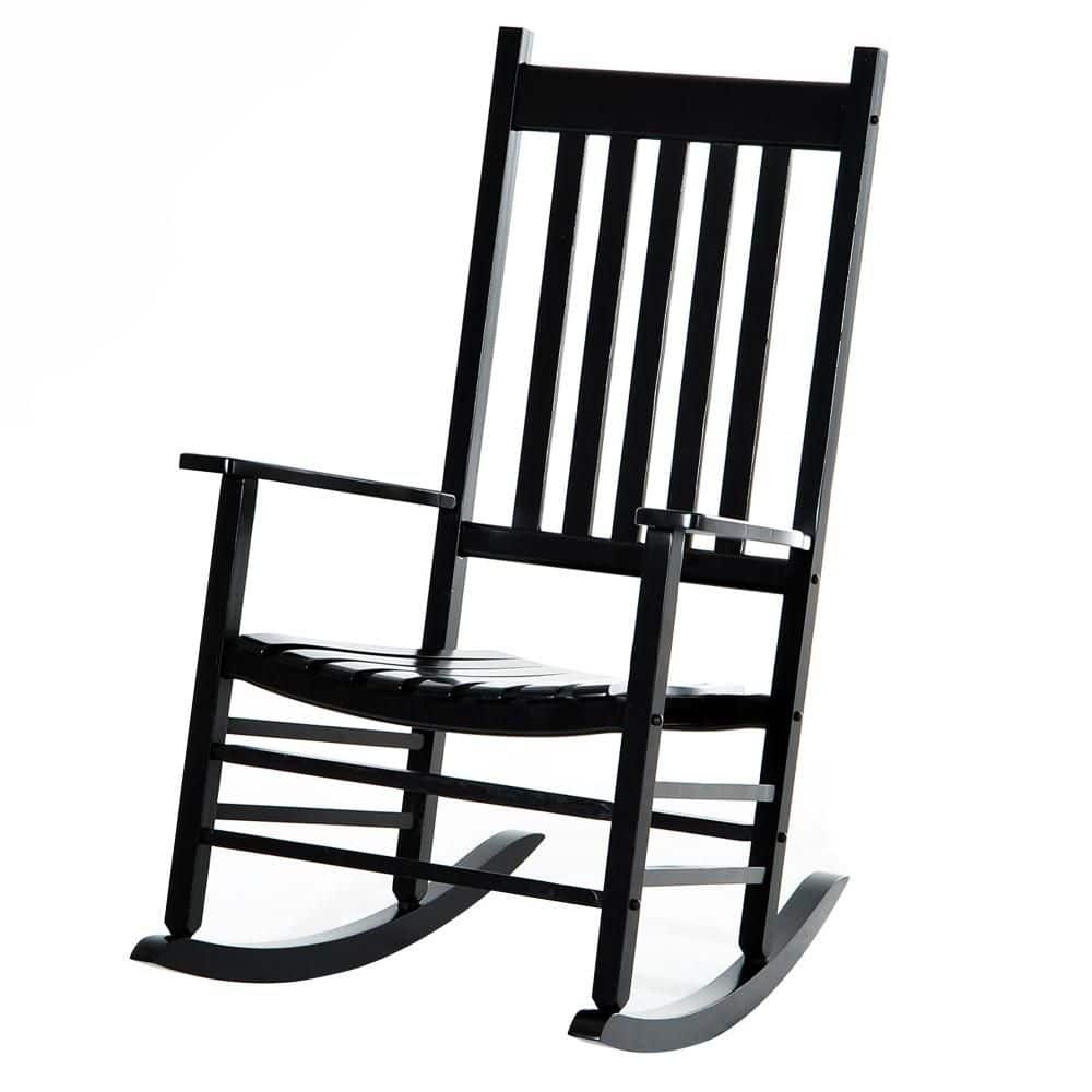 26.8 in. W x 34.6 in. D x 45.3 in. H Wood Rocking Chair with Armrests and High Back for Garden, Patio, Porch, Black