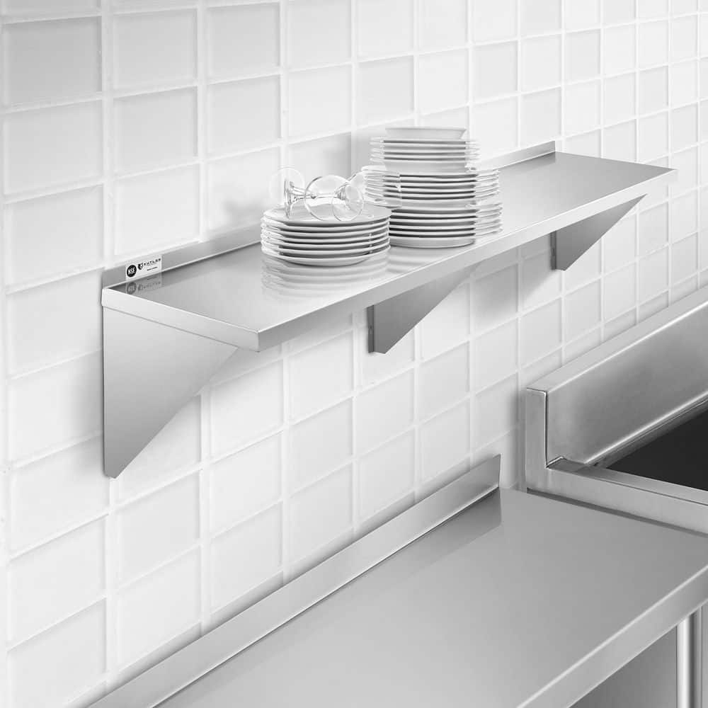 KUTLER 14" x 72" Stainless Steel Kitchen Wall Shelf with Backsplash