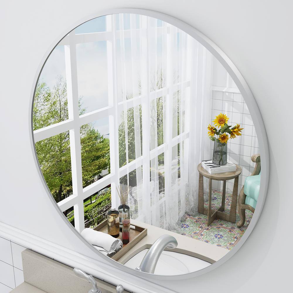 20" Round Silver Aluminum Framed Vanity Mirror