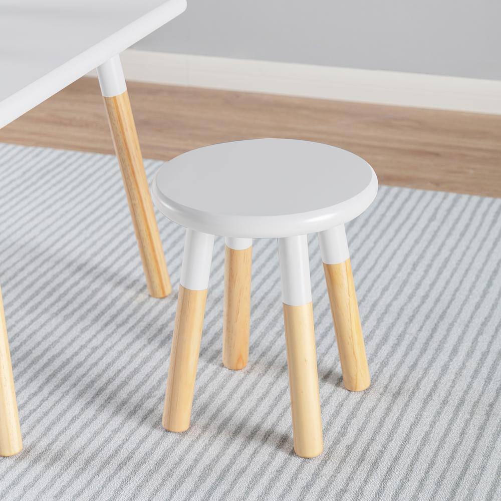 White and Natural Wood Kids Activity Table and Stool Set