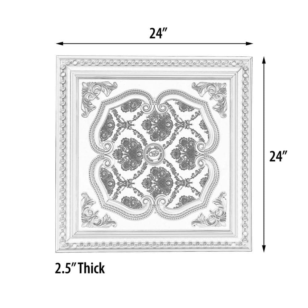 Silver Polystyrene Four Leaf Clover Ceiling Medallion 24"