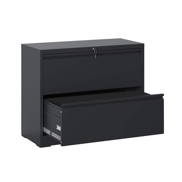 2-Drawer Black Metal 35.43 in. W Lateral File Cabinet durable construction easy to install