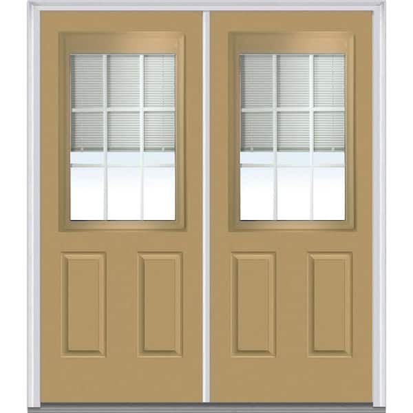 MMI Door 64 in. x 80 in. Internal Blinds and Grilles Left-Hand Inswing 1/2-Lite Clear 2-Panel Painted Steel Prehung Front Door