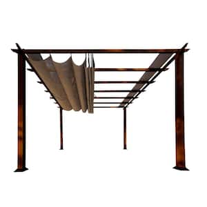 Paragon 11 ft. x 11 ft. Aluminum Pergola with the Look of Chilean Wood Grain Finish and Cocoa Color Convertible Canopy