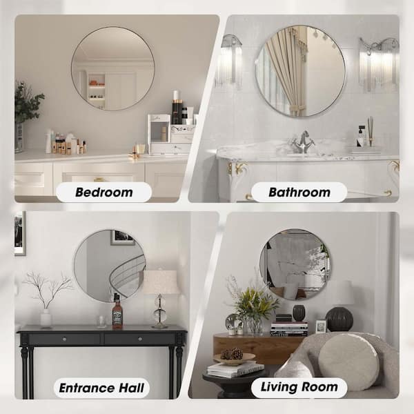 24 in. W x 24 in. H Medium Round Mirror Metal Framed Wall Mirrors Bathroom Vanity Mirror Decorative Mirror in Silver