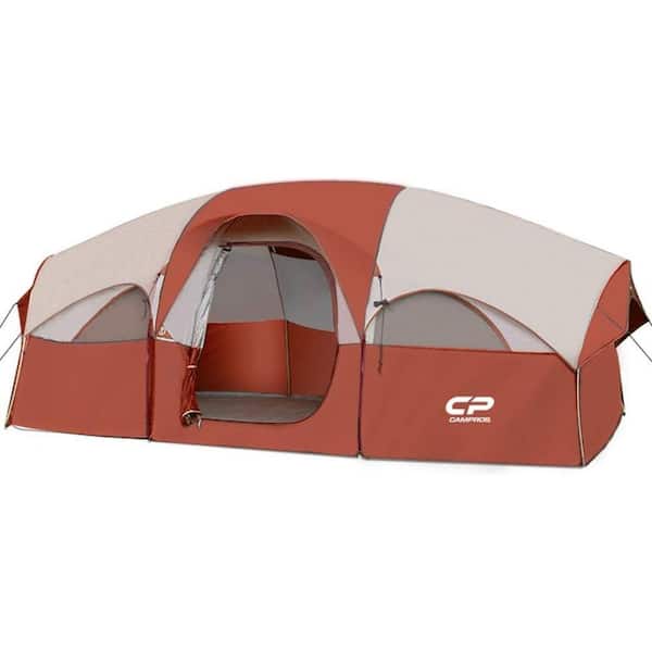 Unbranded Red 8 Person Camping Tents, Weather Resistant Family Tent, 5 Large Mesh Windows, Double Layer, Divided Curtain