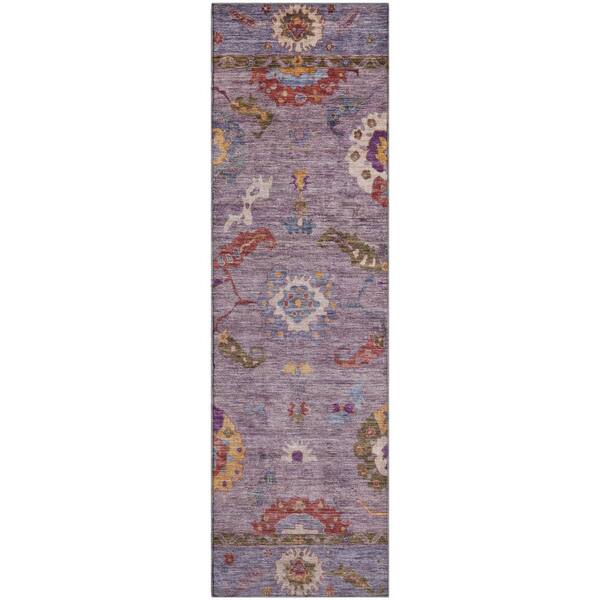 Mayfield Premium Machine Washable Abstract AMF2229 Plum 2 ft. x 7 ft. Runner Rug