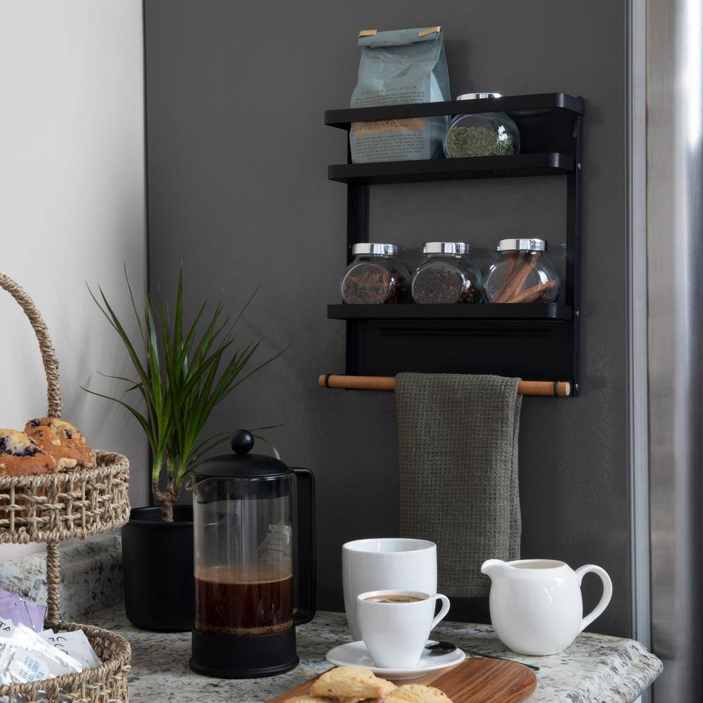 Gray Metal Magnetic Spice Rack with Paper Towel Holder