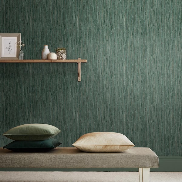 Grasscloth Texture Pine Green Plain Paste the Wall Wallpaper