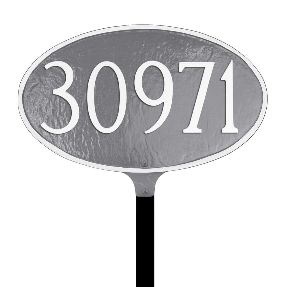 Classic Oval Standard Address Sign Plaque with Lawn Stake - Gray/White product image for price tracking