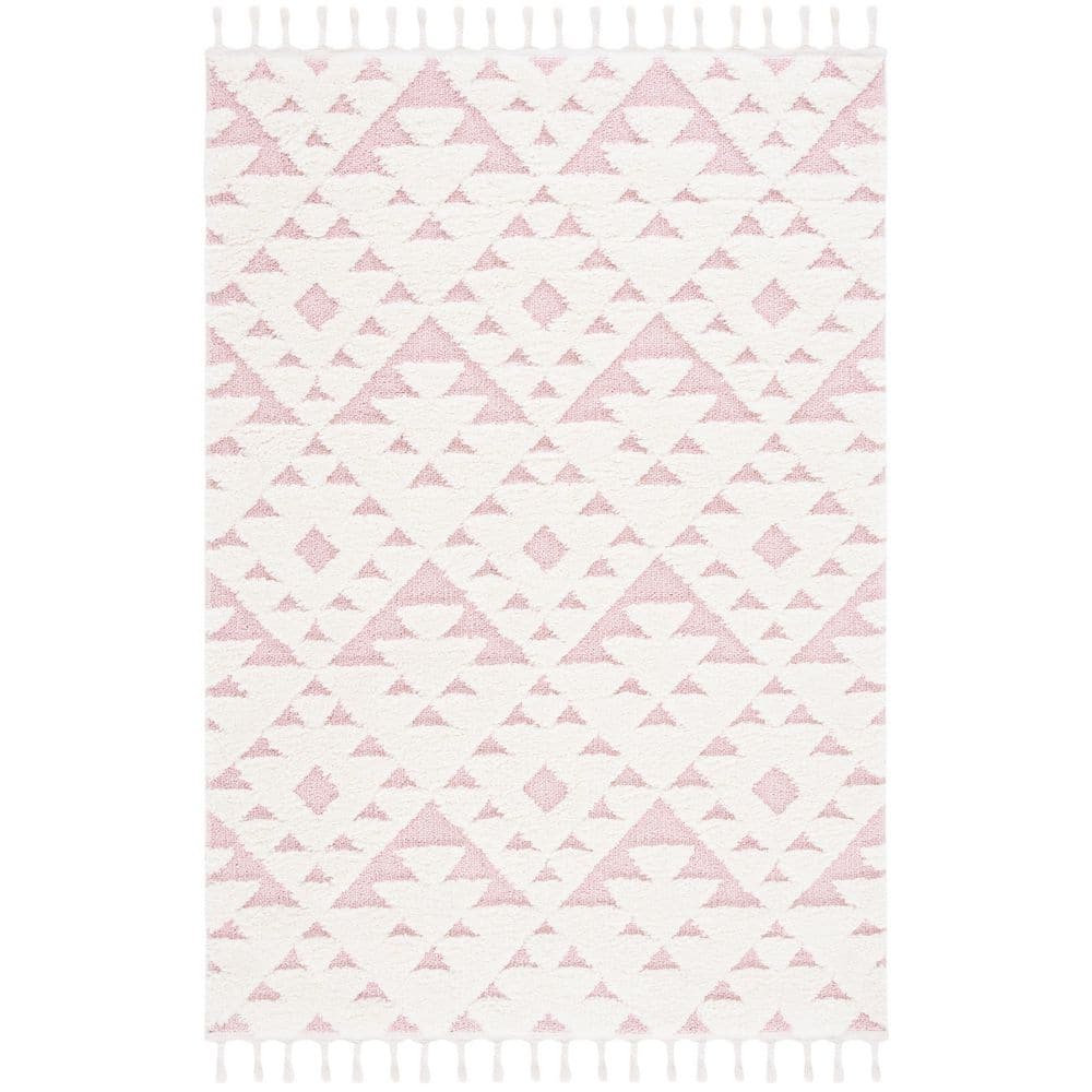 Moroccan Tassel Shag Ivory/Pink 2 ft. x 4 ft. High-Low Geometric Fringe Area Rug price history on PriceWatchPro