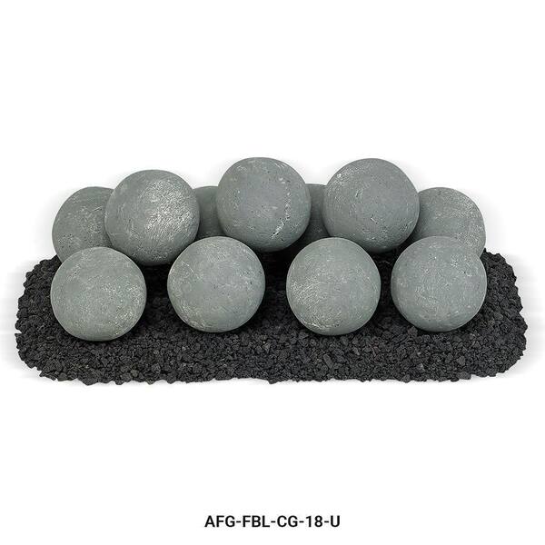 American Fire Glass 18 in. x 6 in. Cape Gray Uniform Set, 11-4 in. Lite Stone Balls with 5 lbs. Small Lava Rock