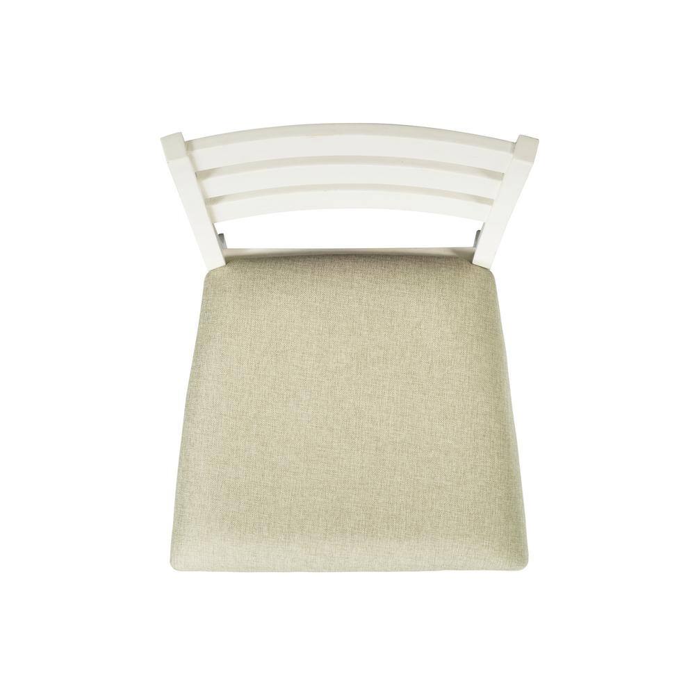 Farmhouse White Linen & Wood Ladder Back Side Chair Set