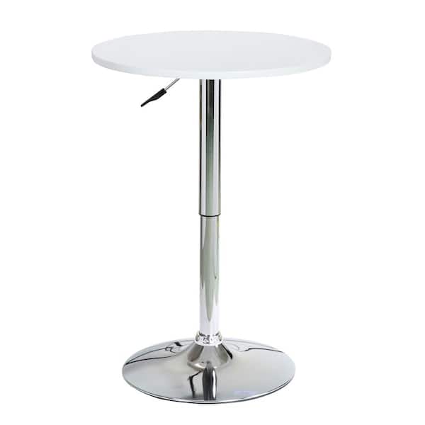 Armen Living Bentley White Adjustable and Chrome Metal Pub Table
