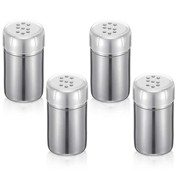 4-Pack Stainless Steel Silver Leak-Proof Mini Salt and Pepper Shakers Portable Spice Dredge for Travel Camping