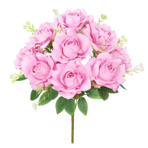 LIVING LUXURY 17 in. Pink Artificial Gardenia Rose Flower Stem Bush Bouquet (Set of 2)