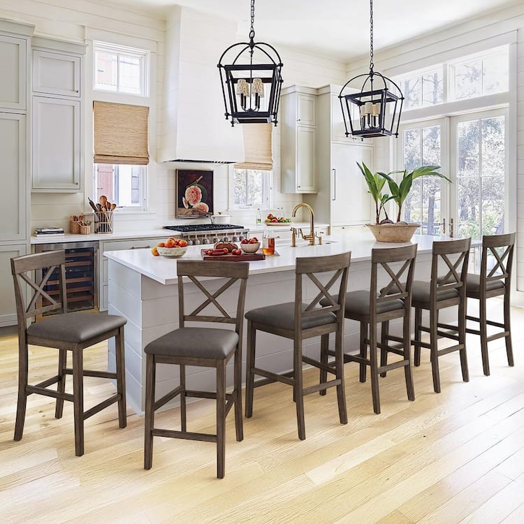 OrangeOne 26 in. Rustic Brown Upholstered Barstool X-Shaped Backrest Solid Wood Counter Height Bar Stool (Set of 6)