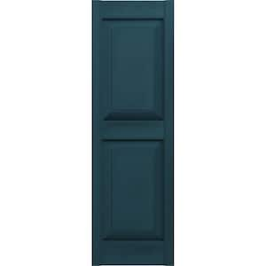 14.75 in. x 39 in. Raised Panel Vinyl Exterior Shutters Pair in Midnight Blue