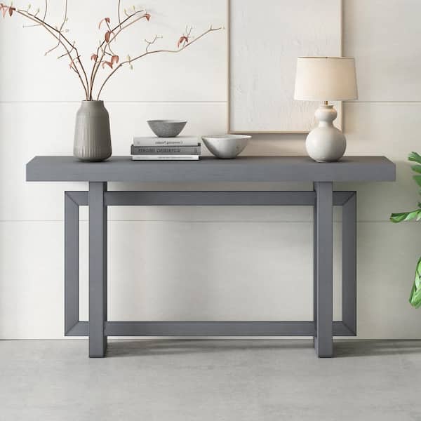 59.10 in. Contemporary Dark Gray Rectangle Wood Console Table for Entryway, Hallway, Living Room