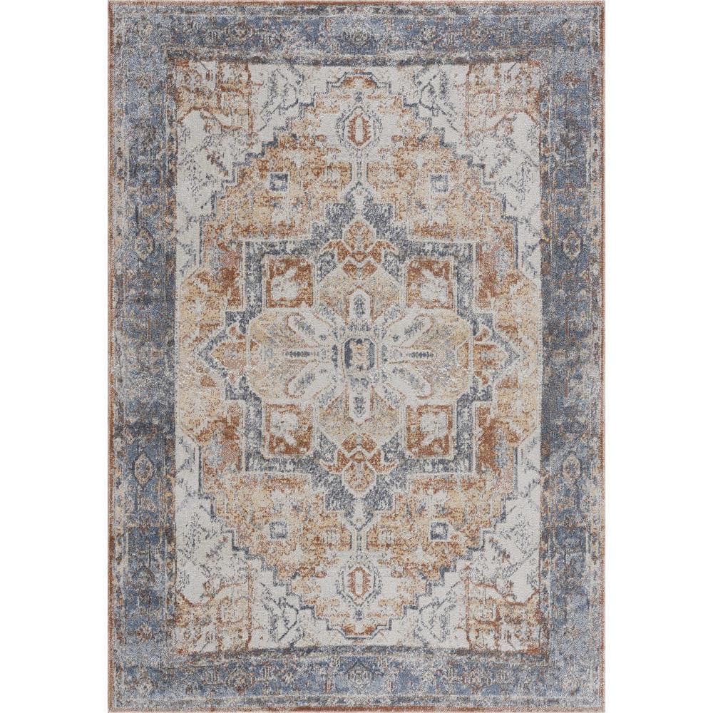 HAUTELOOM Hera 3 ft. X 10 ft. Blue, Light Blue, Off White Area Rug ...