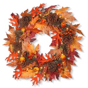 24 in. Artificial Maple Wreath with Clear Lights