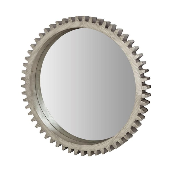 Mercana Large Round Silver/ Wood Contemporary Mirror (44.0 in. H x 44.0 in. W)