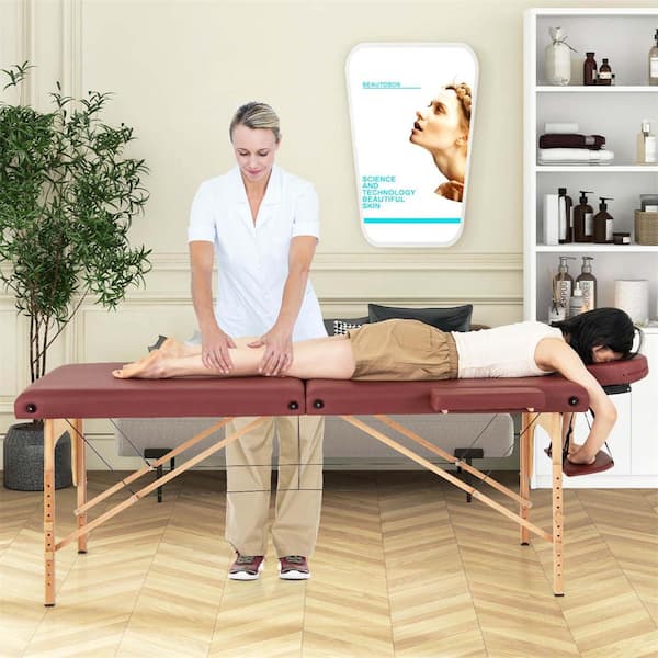 84 in. Portable and Foldable Massage Salon Spa Facial Care Tattoo Bed with Carrying Bag Red