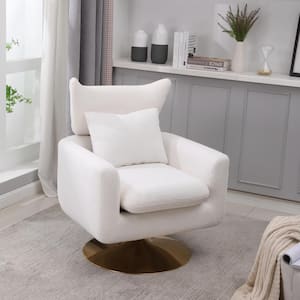 White Linen Classic Mid-Century 360° Swivel Accent Chair for Living Room Bedroom