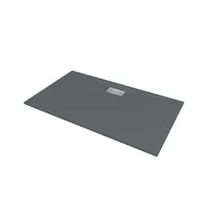 72 in. L x 42 in. W x 1.125 in. H Solid Composite Stone Shower Pan Base with Center Back Drain in Graphite Sand