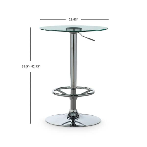 Powell Company Smith 3 Piece Round Glass Top Adjustable Chrome Base With White Faux Leather Barstool Bar Table Set Hd17003pcset21 Round Glass Top Adjustable Chrome Base, Round Glass Pub Table And Chairs