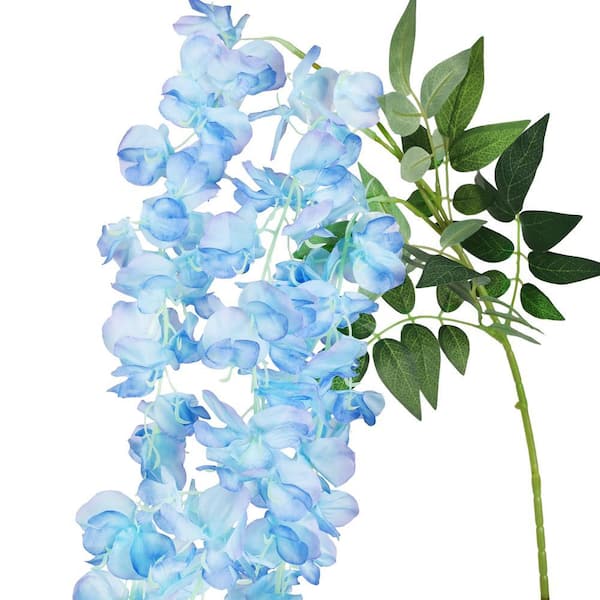LIVING LUXURY 66 in. Blue Artificial Hanging Wisteria Flower Stem