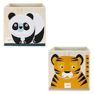 Fabric Storage Cube Box Toy Bin, Panda Bear  and Friendly Tiger (2 Pack)