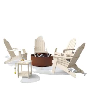 Sand Folding Outdoor Plastic Adirondack Chair with Cup Holder Weather Resistant Patio Fire Pit Chair Set of 4
