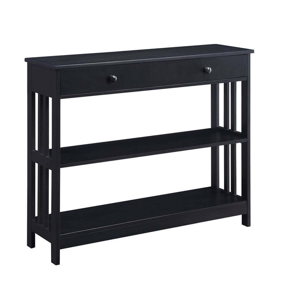 Mission 39.5 in. Black Standard Height Rectangular Wood Top Console Table with 1-Drawer and Shelf