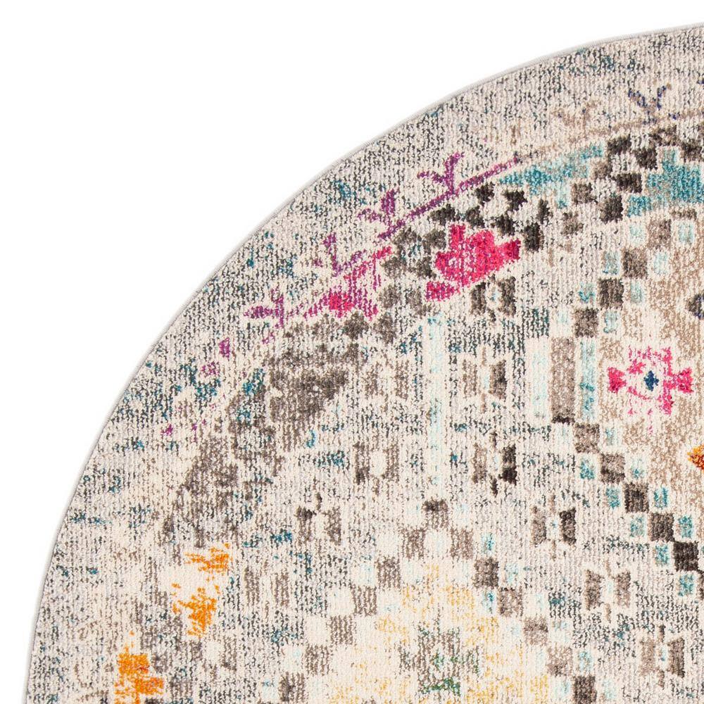 Handmade Round Grey and Yellow Stain-Resistant Rug