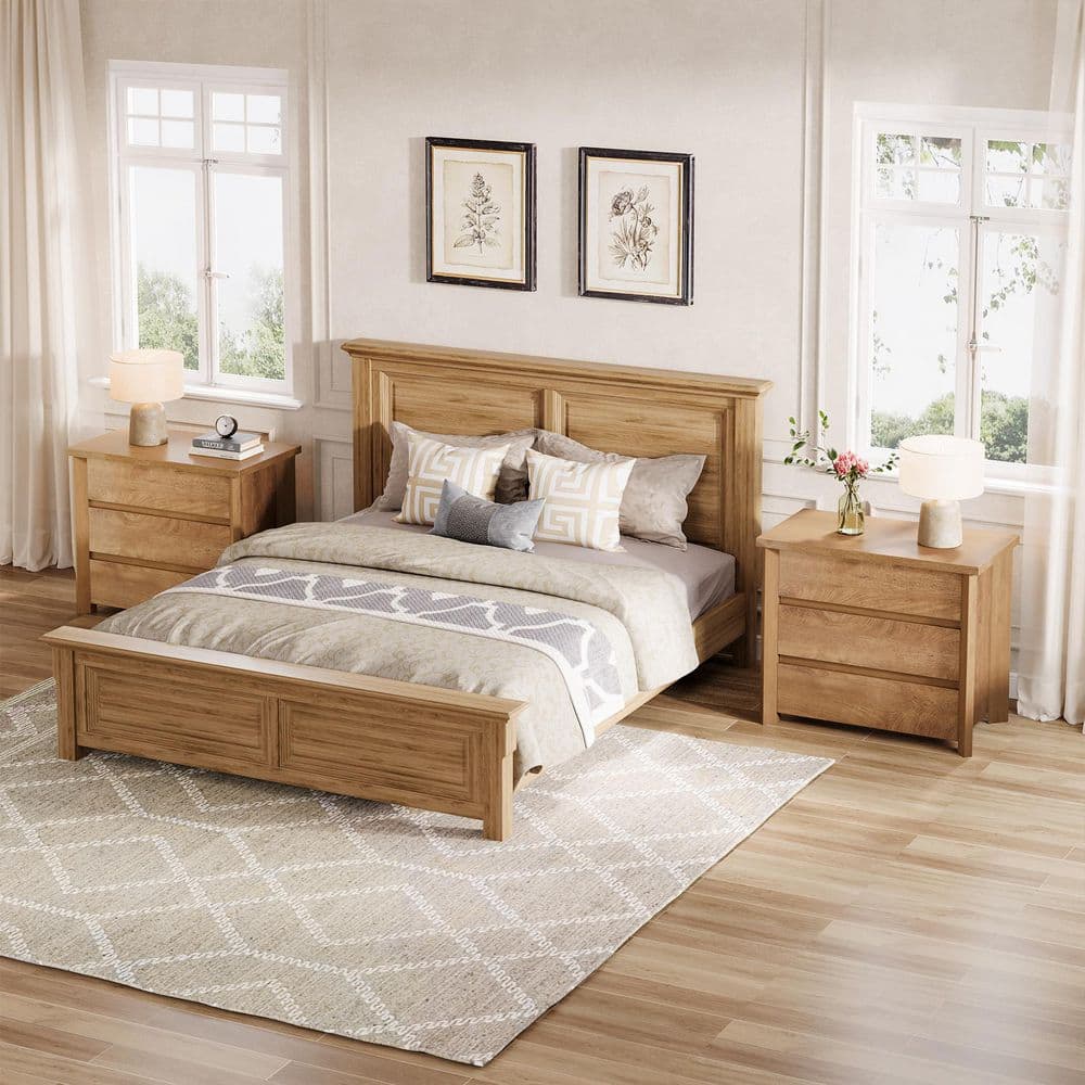 Fenley Light Brown Oversized Nightstands, 3-Drawer 31.5 in. Bedside Table, Large Nightstands for Bedroom, 2 Pieces - thumbnail 7