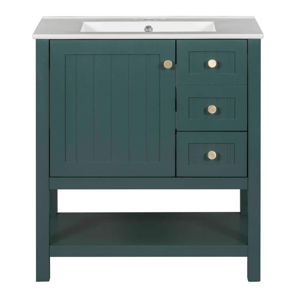 30 in. W x 18 in. D x 34 in. H Single Sink Freestanding Bath Vanity in Green with White Ceramic Top price history on PriceWatchPro