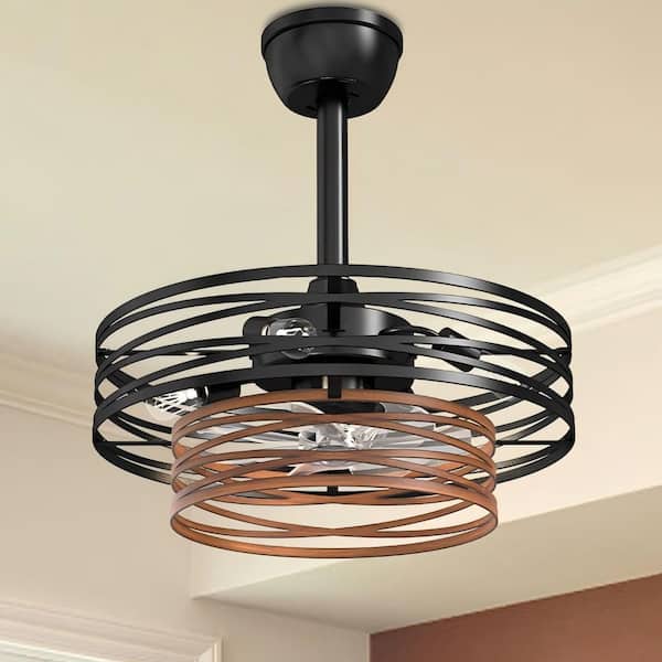 Oaks Aura Evergreen 20 in. Indoor Matte Black Industrial Cage Quiet Ceiling Fan with Lights, Farmhouse Ceiling Fan with Remote