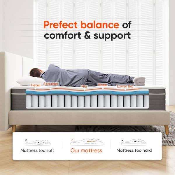 Cooling Queen Size Medium Hybrid Pillow top Mattress, 12 in. Support and Breathable Cooling Gel Memory Foam Mattress