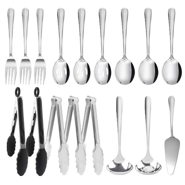 17-Piece Silver Stainless Steel Serving Utensils Set (Service for 3)