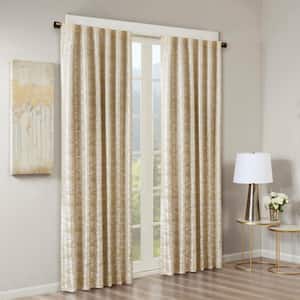 Odessa Gold Marble Jacquard 50 in. W x 108 in. L Total Blackout Panel Rod Pocket/Back Tab Window Curtain