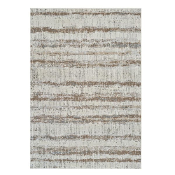 5 ft. x 8 ft. Beige and Brown Abstract Non Skid Area Rug