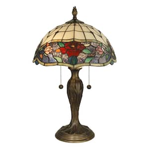 21.75 in. Rose Art Glass Table Lamp with Dark Antique Brass Base