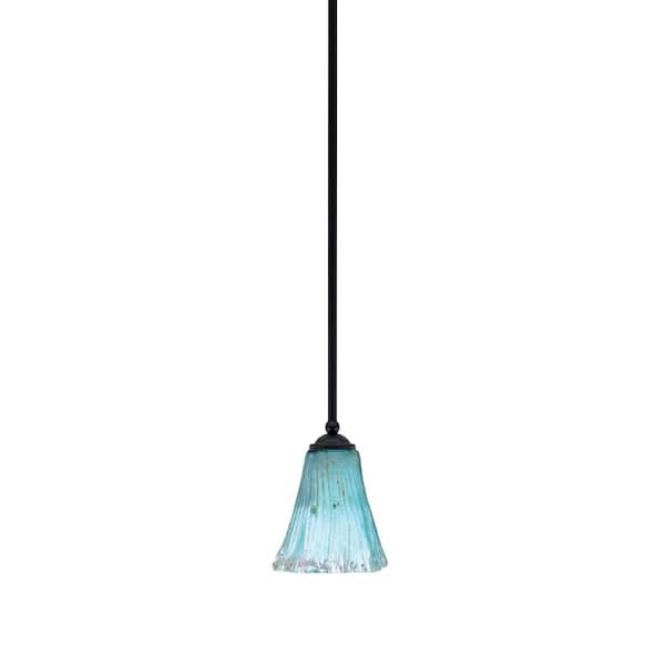 Unbranded Clevelend 100-Watt 1-Light Black Pendant Mini Pendant Light with Teal Crystal Glass Shade Light Bulb Not Included