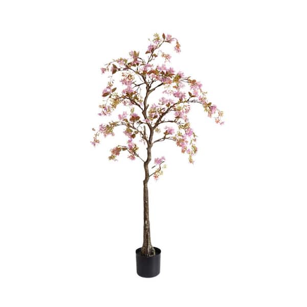 4.6 ft. Artificial Trees, Realistic Potted Silk Begonia Flower Tree, Faux Artificial Tree In Potted