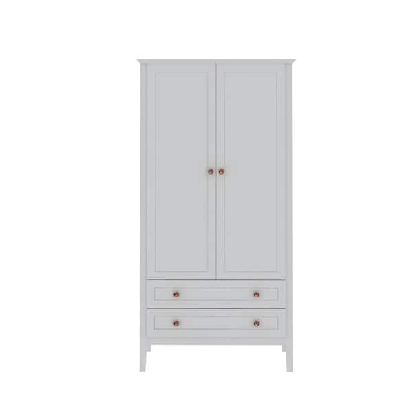 Manhattan Comfort Crown White Full Armoire With Hanging Rod and 2-Drawers (78.74 in. H x 40.35 in. W x 25.31 in. D)