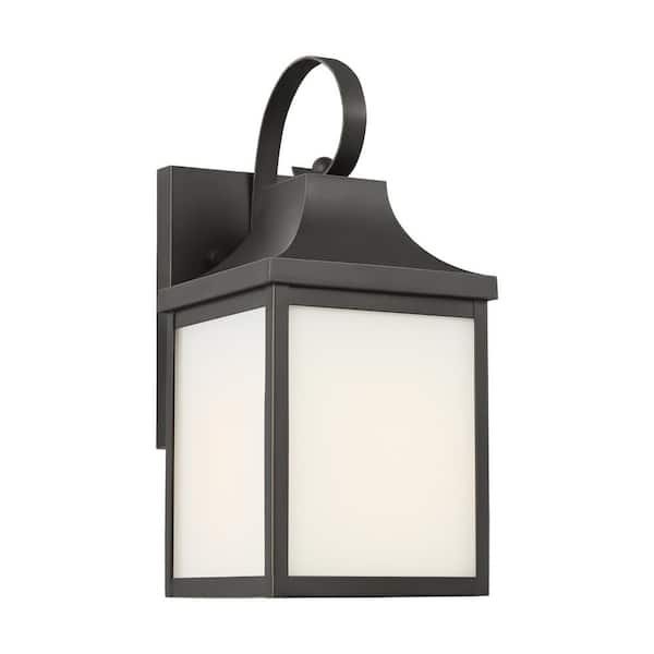 Generation Lighting Saybrook 13 in. Antique Bronze Outdoor Hardwired Small Wall Lantern Sconce with Glass Shade and No Bulbs Included