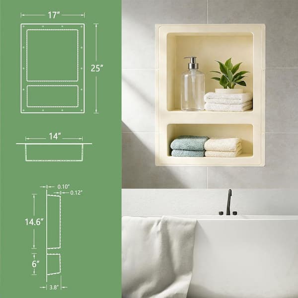 17 in. W x 25 in. H x 3.8 in. D Shower Niche Ready for Tile Double Shelf for Shampoo, Toiletry Storage in Black